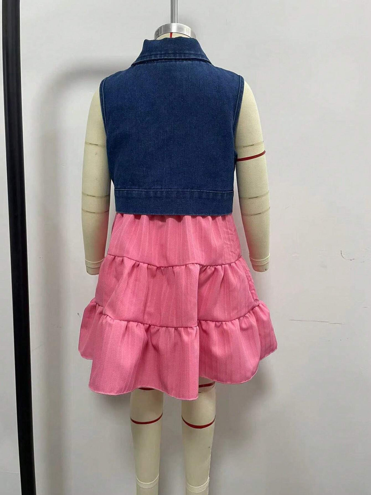 Toddler Girls Denim Jacket And Pink Textured Fabric Dress Cute Casual 2 Piece Set For Spring And Summer