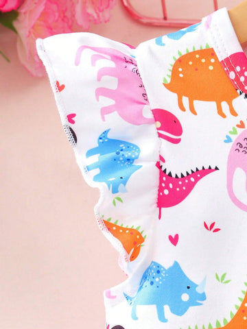 Toddler Girls' Dinosaur All-Over Print Casual Cap Sleeve Dress