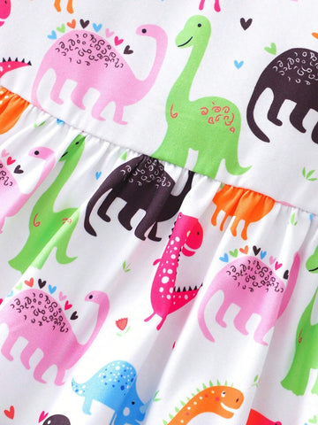 Toddler Girls' Dinosaur All-Over Print Casual Cap Sleeve Dress