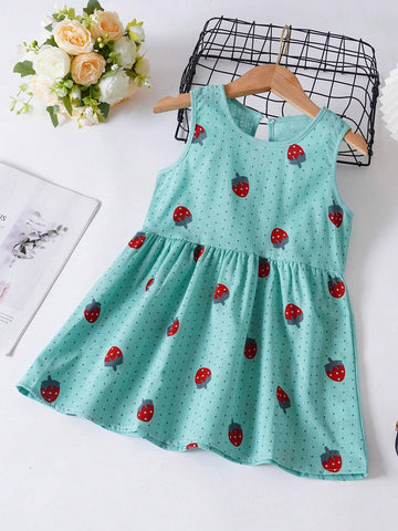 Toddler Girl's Dress Children's Sleeveless Strawberry Casual Princess Dress