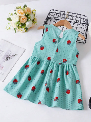 Toddler Girl's Dress Children's Sleeveless Strawberry Casual Princess Dress