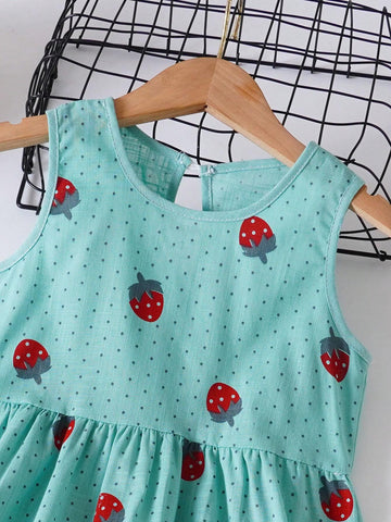 Toddler Girl's Dress Children's Sleeveless Strawberry Casual Princess Dress