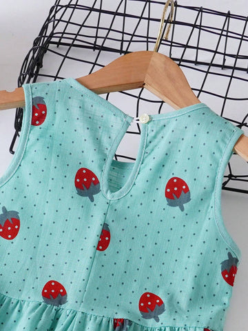 Toddler Girl's Dress Children's Sleeveless Strawberry Casual Princess Dress