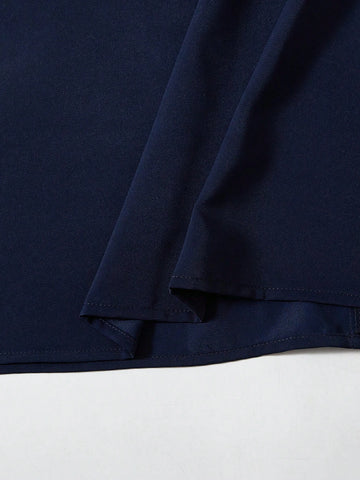 Toddler Girls' Elegant Academy Ladylike Vest Dress With Bowknot Belt, Ruffle Hem And Ribbon-Tied Collar, Deep Blue Color, Knee Length, Comes With Princess Hat. Suitable For Summer, Parties, School, Back-To-School Season, Playing Piano, Attending Weddings.