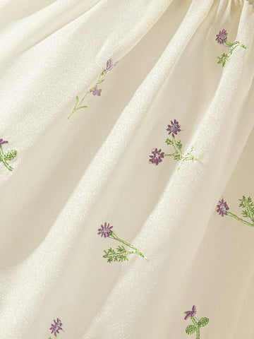 Toddler Girls' Elegant Gorgeous Ladylike Princess Organza 3D Embroidered Floral Puff Sleeves Dress, Perfect For Summer, Weddings, Parties, Picnics And Vacations