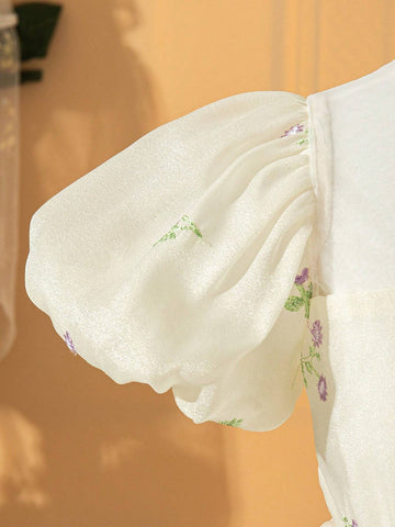 Toddler Girls' Elegant Gorgeous Ladylike Princess Organza 3D Embroidered Floral Puff Sleeves Dress, Perfect For Summer, Weddings, Parties, Picnics And Vacations