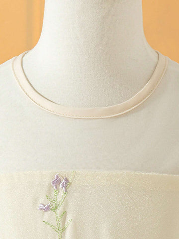 Toddler Girls' Elegant Gorgeous Ladylike Princess Organza 3D Embroidered Floral Puff Sleeves Dress, Perfect For Summer, Weddings, Parties, Picnics And Vacations