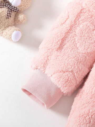 Toddler Girls Fashion Plush Hooded Warm Long Dress With Cinched Waist & Bag, Autumn/Winter