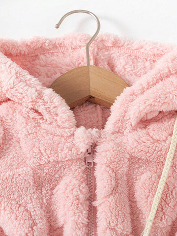 Toddler Girls Fashion Plush Hooded Warm Long Dress With Cinched Waist & Bag, Autumn/Winter