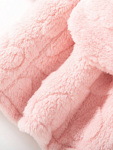 Toddler Girls Fashion Plush Hooded Warm Long Dress With Cinched Waist & Bag, Autumn/Winter