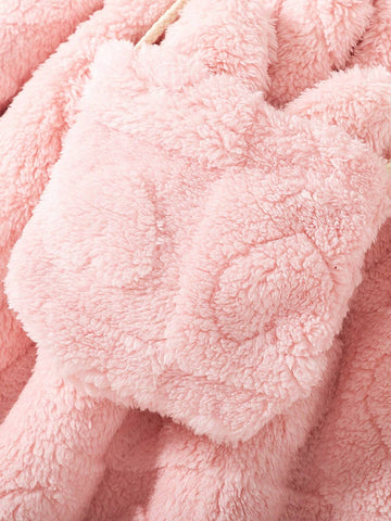 Toddler Girls Fashion Plush Hooded Warm Long Dress With Cinched Waist & Bag, Autumn/Winter