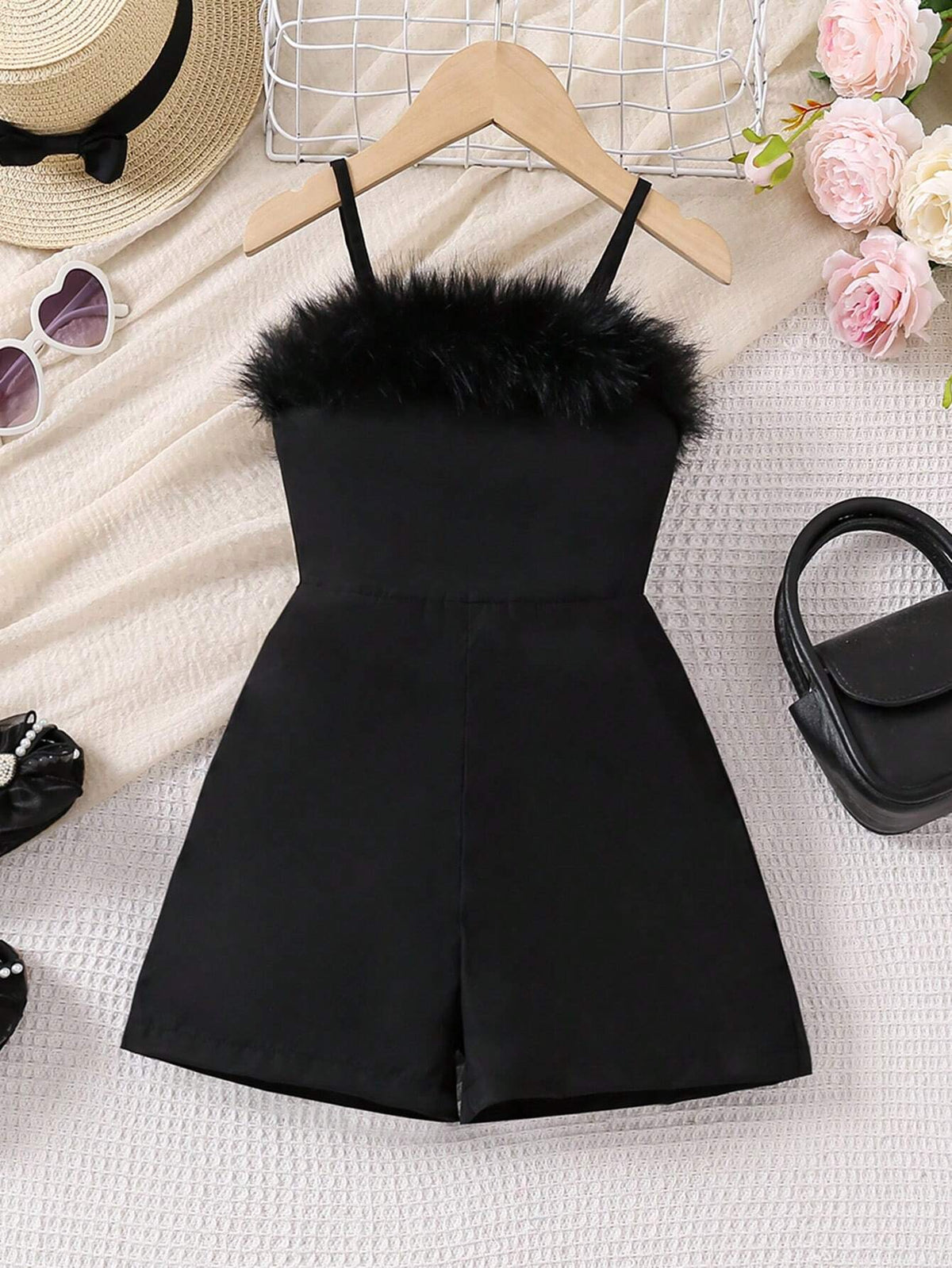 Toddler Girls' Fashionable Casual Patchwork Furry Jumpsuit