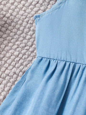 Toddler Girls Fashionable Casual Round Neck Cap Sleeve Patchwork Denim Look Dress, Summer
