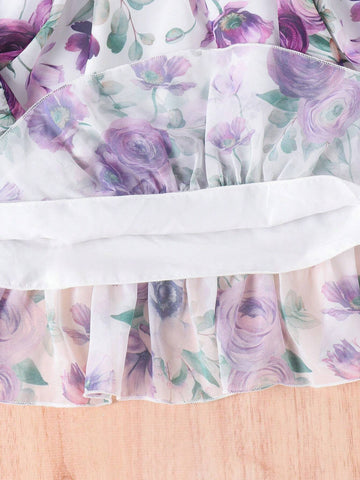 Toddler Girls' Fashionable Ditsy Floral Ruffled Strap Dress For Summer