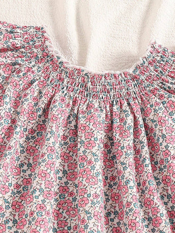 Toddler Girls'' Floral Print Casual A-Line Dress With Cute Ruffle Sleeves, Summer