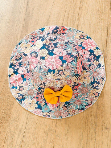 Toddler Girls Flowers Graphic Bow Back Princess Cami Dress & Hat Set For Party Beach Vacation Kids Summer Clothes