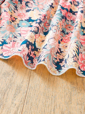 Toddler Girls Flowers Graphic Bow Back Princess Cami Dress & Hat Set For Party Beach Vacation Kids Summer Clothes