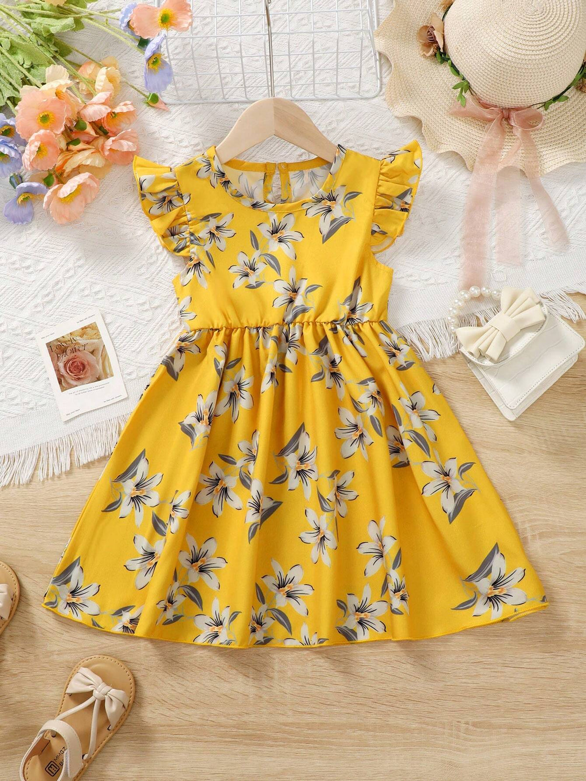 Toddler Girls Flowers Graphic Dress Vacation Kids Dress For Summer
