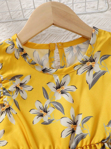 Toddler Girls Flowers Graphic Dress Vacation Kids Dress For Summer