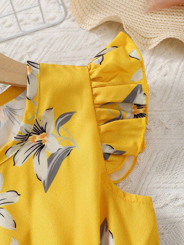 Toddler Girls Flowers Graphic Dress Vacation Kids Dress For Summer