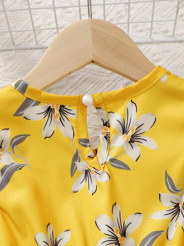 Toddler Girls Flowers Graphic Dress Vacation Kids Dress For Summer