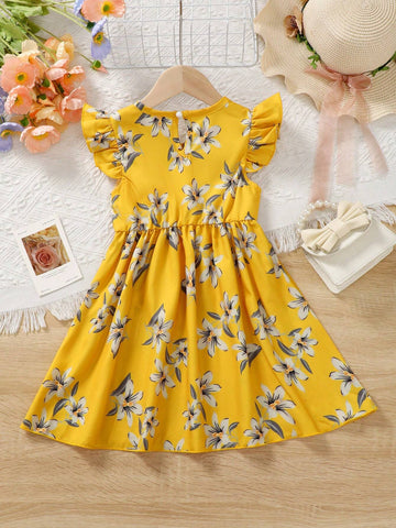 Toddler Girls Flowers Graphic Dress Vacation Kids Dress For Summer