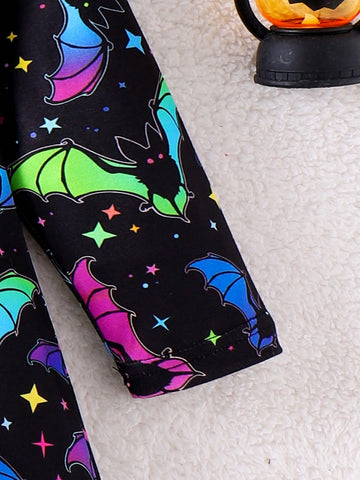 Toddler Girls Halloween Bat & Moon Luminescent Print Long Sleeve Crew Neck Autumn Mommy And Me Matching Outfits (2 Pcs Sold Separately)