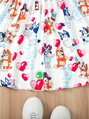 Toddler Girls' Lovely Dog Digital Print Ruffled Princess Dress, For Wedding Ceremony Kid's Season, Summer