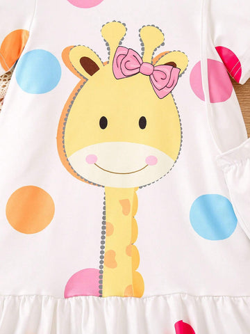 Toddler Girls' Lovely Printed Short Sleeve Dress With Backpack