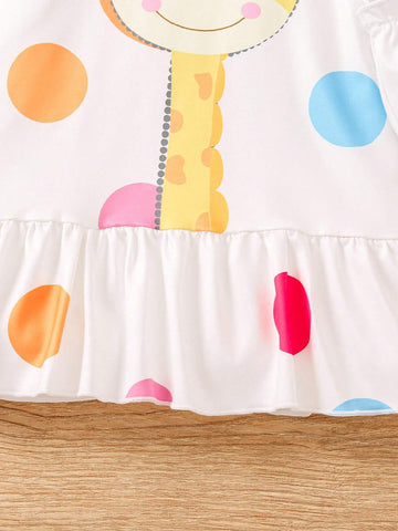 Toddler Girls' Lovely Printed Short Sleeve Dress With Backpack