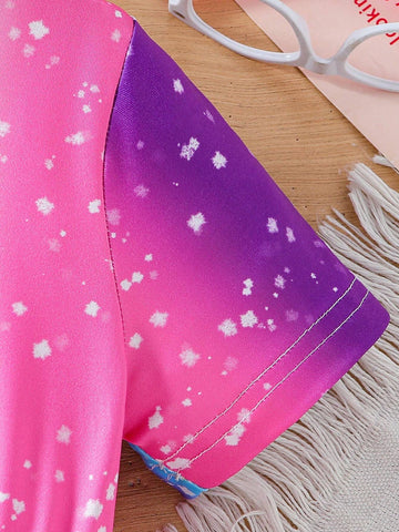 Toddler Girls Lovely Rainbow Unicorn Printed Short Sleeve Dress With Round Neck For Summer