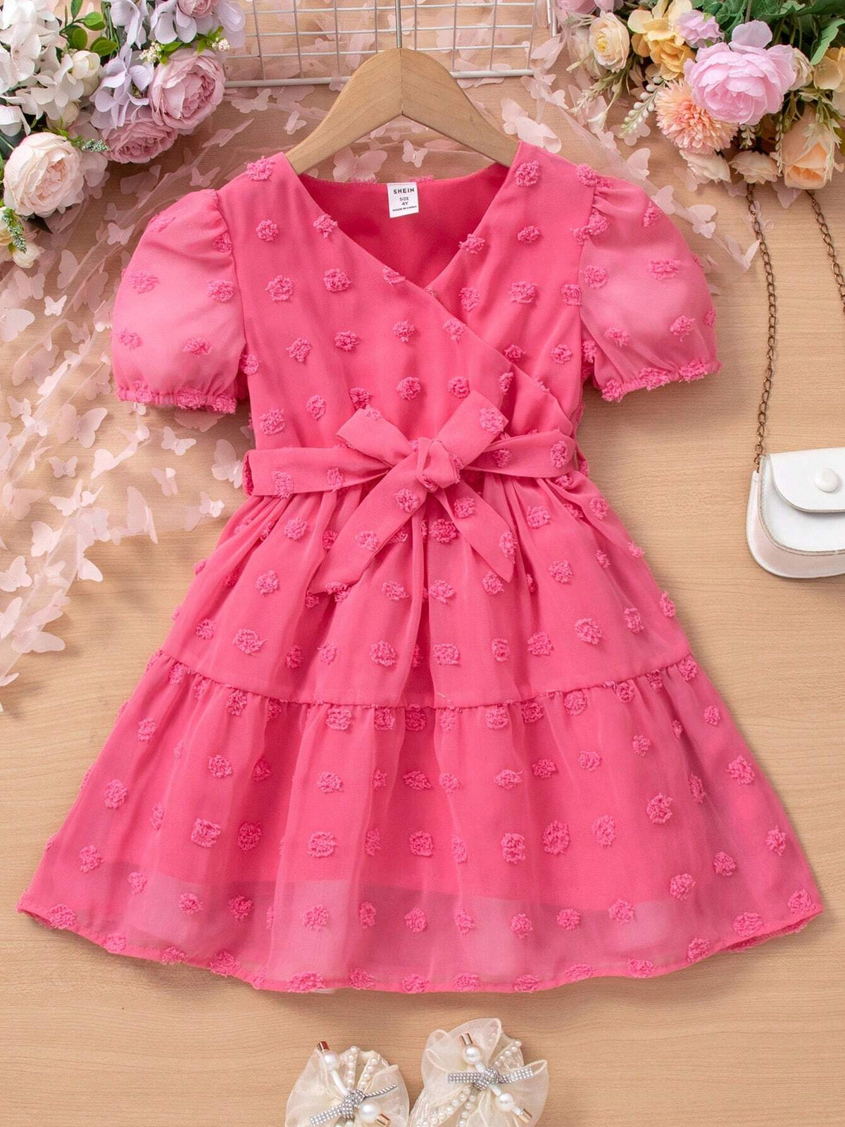 Toddler Girls' Pink Chiffon Romantic Puff Short Sleeve Dress