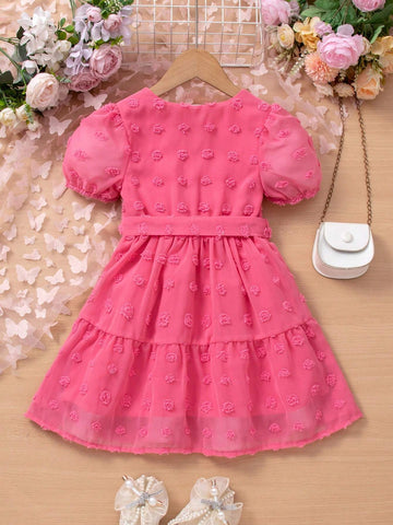 Toddler Girls' Pink Chiffon Romantic Puff Short Sleeve Dress
