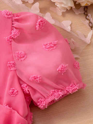 Toddler Girls' Pink Chiffon Romantic Puff Short Sleeve Dress