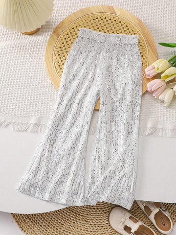 Toddler Girls' Romantic Beaded Flared Pants For Summer
