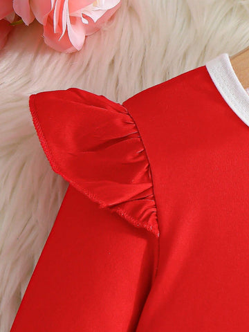 Toddler Girls' Round Neck Long Sleeve Letter & Bear Print Cute Dress, Fashionable, Suitable For Spring & Autumn
