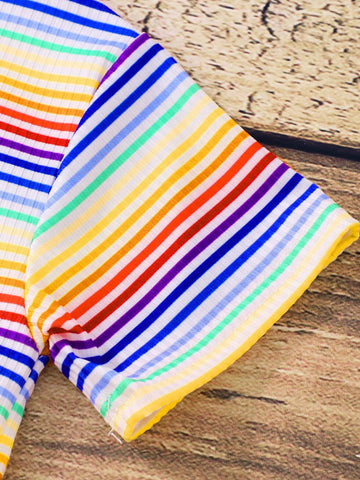 Toddler Girls Short Sleeve Round Neck Striped Sundress