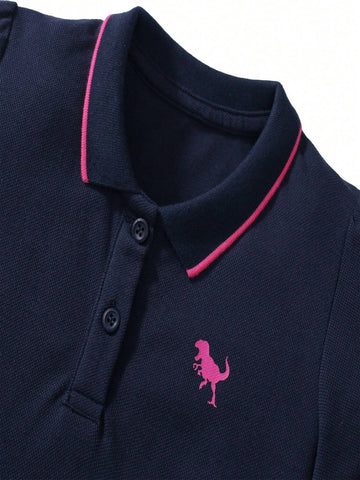 Toddler Girls" Short Sleeve Summer Dress, Round Neck Cartoon Animal Pattern, Random Print, Casual, Comfortable, Fashionable School Dress, 2-7 Years Old