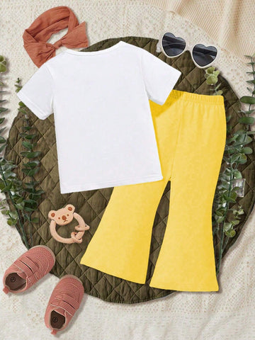 Toddler Girls" Short Sleeve T-Shirt And Shorts Printed Simple Two-Piece Set