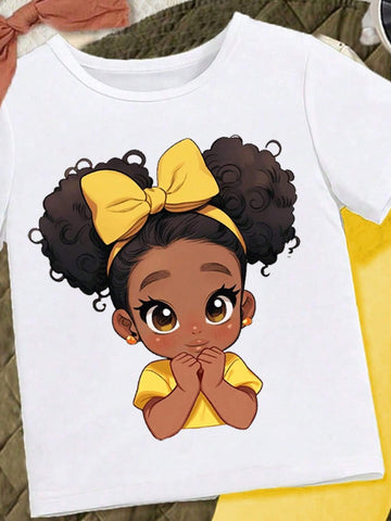 Toddler Girls" Short Sleeve T-Shirt And Shorts Printed Simple Two-Piece Set