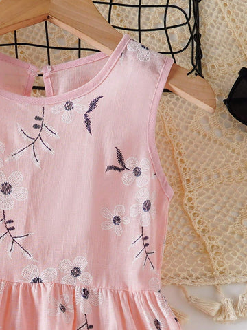 Toddler Girl's Sleeveless Fashion Summer Pink Morning Glory Flower Pattern Casual Princess Dress