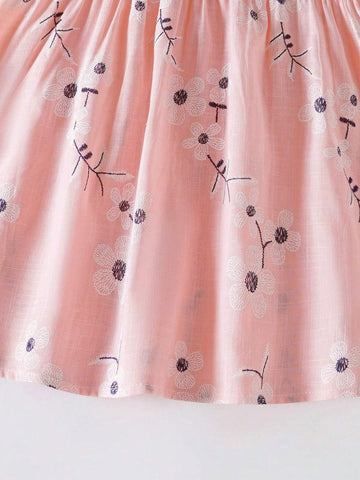 Toddler Girl's Sleeveless Fashion Summer Pink Morning Glory Flower Pattern Casual Princess Dress