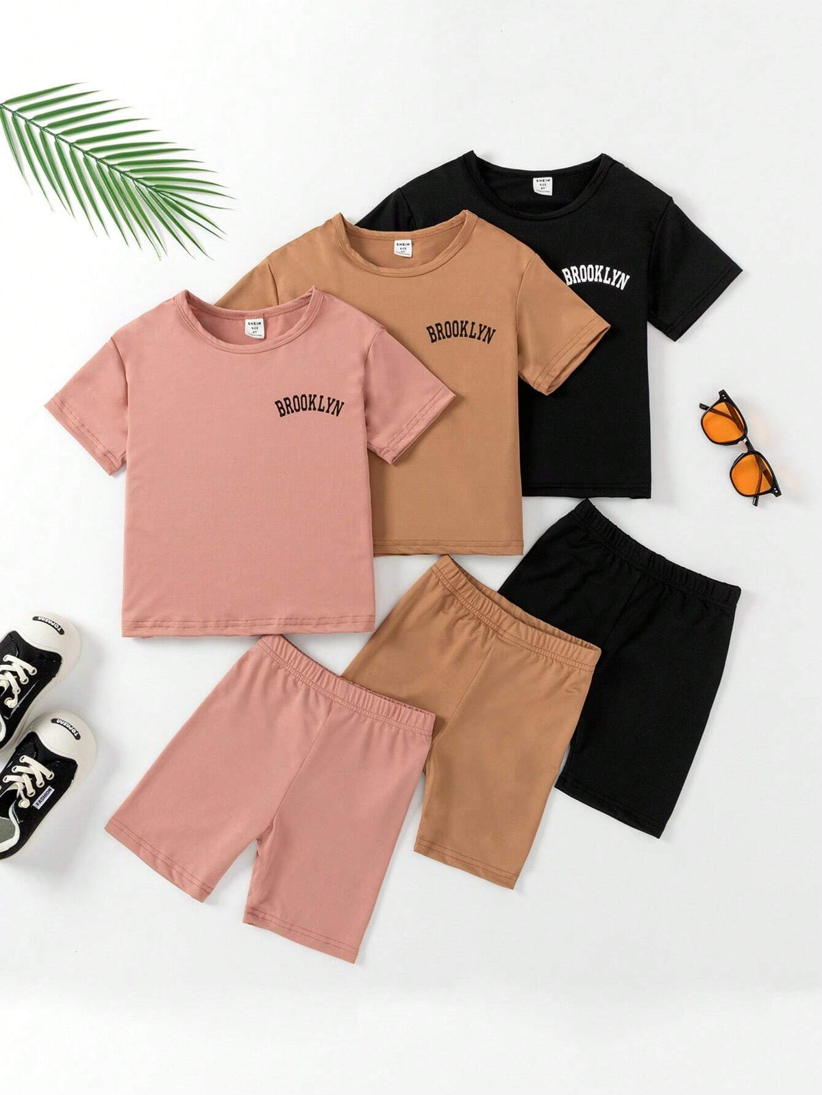 Toddler Girls Solid Color Short Sleeve And Shorts 2 Piece Casual Set, Summer