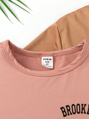 Toddler Girls Solid Color Short Sleeve And Shorts 2 Piece Casual Set, Summer