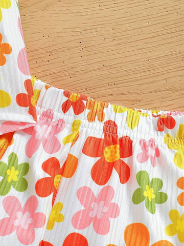 Toddler Girls' Summer Floral Cap Sleeve Top And Shorts Set