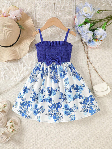 Toddler Girls' Summer New Design Print Strap Casual Dress