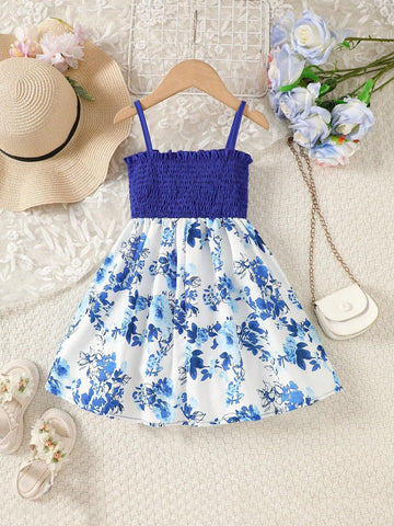 Toddler Girls' Summer New Design Print Strap Casual Dress