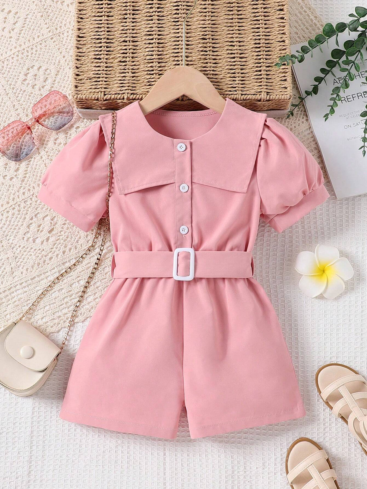 Toddler Girls' Summer New Simple And Elegant Short Sleeve Romper With High Quality Feel