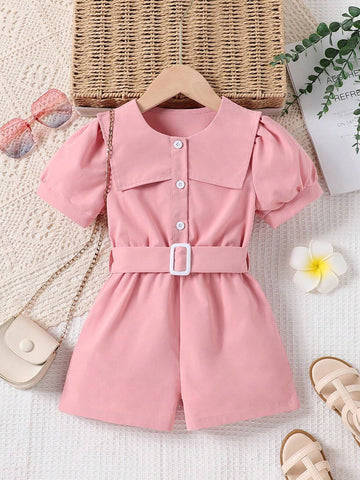 Toddler Girls' Summer New Simple And Elegant Short Sleeve Romper With High Quality Feel