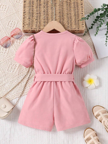 Toddler Girls' Summer New Simple And Elegant Short Sleeve Romper With High Quality Feel